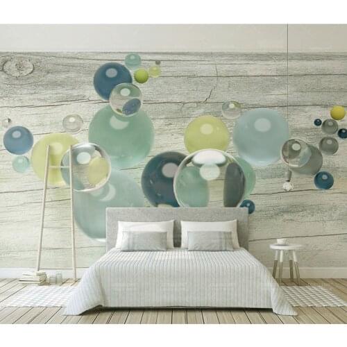 Bacal Wood Bottom Lucency Glass Crystal Balls 3d Wallpaper Mural for Bedroom Sofa Background 3D Mural Wall paper Wall Stickers