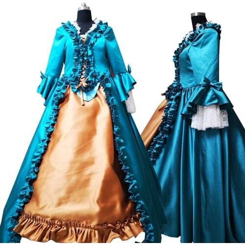 2020 New blue victorian Halloween Cosplay dress Colonial Georgian Renaissance Gothic Historical dress D-576