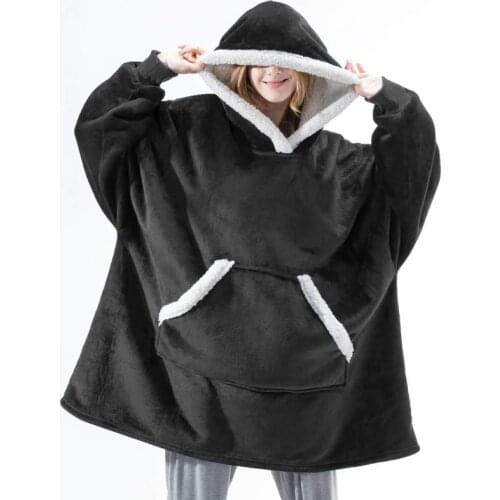 Adult Hooded Blankets Winter Soft Warm Fleece Wearable TV Blanket With Sleeves Plush Sherpa Weighted Flannel Blanket Hoodie