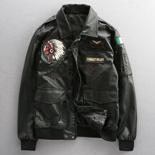 Autumn Men PU Faux Leather Jacket Black Embroidery Vintage Long Sleeve Coat Slim Fashion Streetwear Europe Motorcycle Clothing