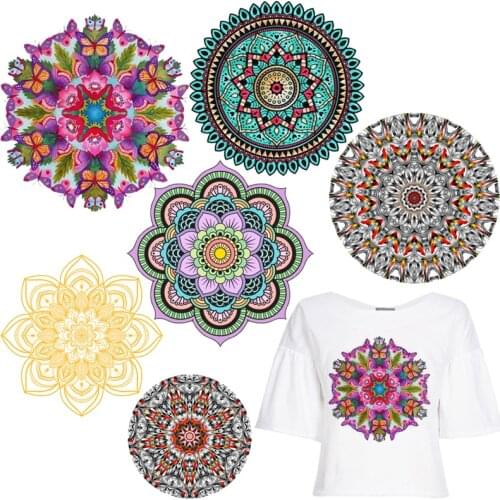 Mandala Flower Patches Thermal Stickers on Clothes Fabric Iron-on Transfers for Clothing Thermoadhesive Patch Vynil Diy Applique