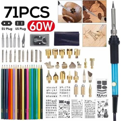 60W 110V 220V Adjustable Temperature Soldering Iron Wood Burning Kit Carving Pyrography Pen Kit Wood Burning set