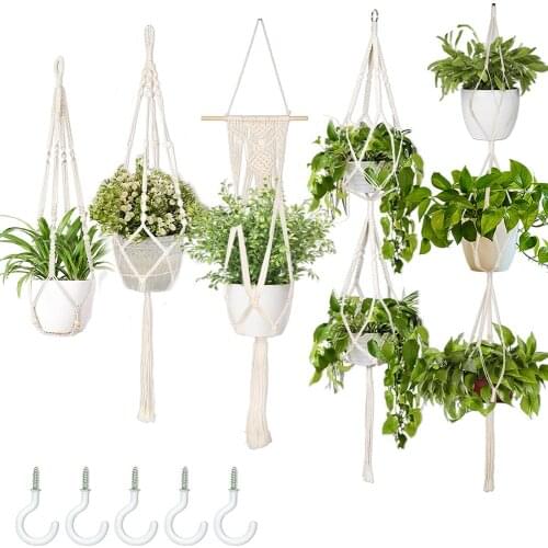 OurWarm Home Hanging-Baskets Handmade Macrame Flower Pot Plant Hanger Wall Courtyard Garden Decor Hanging Basket