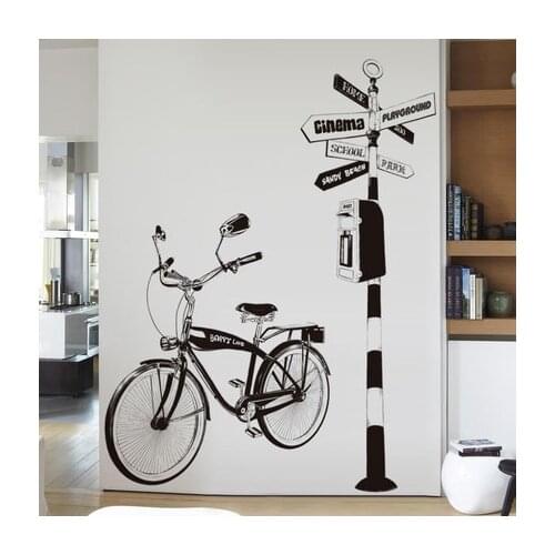 Retro-nostalgia Bicycle Wall Sticker Poster Black And White Classic Mural Corridor Porch Wall Decor Vintage House Decoration