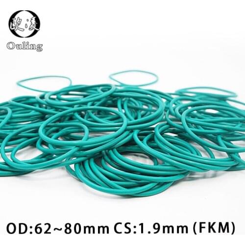 Rubber Ring Green FKM O ring Seal 1.9mm Thickness OD62/63/64/65/67/68/70/75/80mm Rubber ORing Seal Oil Fuel fkm Gasket Washer