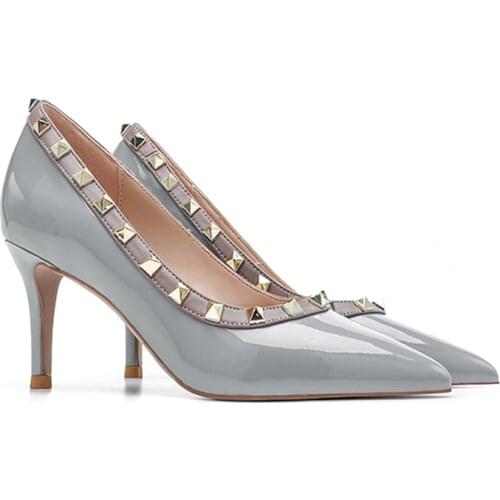 Pointed Stiletto Heel Shoes Woman High Heels Pumps 6cm/8cm Bridal Shoes Rivets 2021 Women Pumps Sexy Stilettos Size 33-42