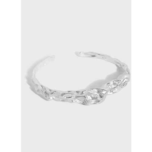 SHANICE 100% S925 sterling silver Irregular Dark folds Bangle All-match Temperament Opening Handmade Jewelry Couple Gift