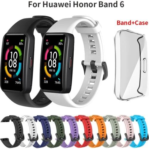 Silicone Wrist Strap+Case For Huawei Honor Band 6 Smart watch Wristband Sport Bracelet original watch Band for honor band 6