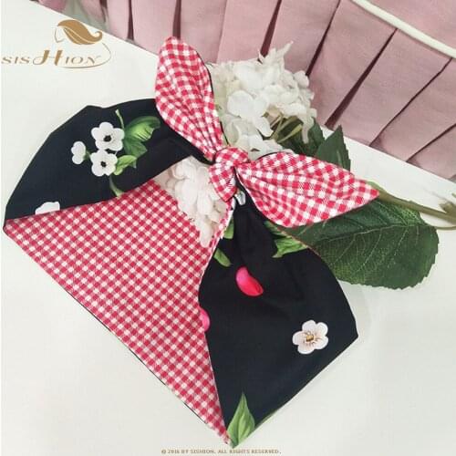 SISHION Vintage 50s Retro Red Plaid and Cherry Floral Print Hair Bands VD1905 Hair Accessories Headband Scrunchies Haarband