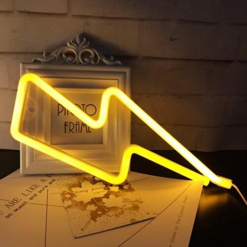LED Neon Sign Lightning Shaped USB Battery Operated Night Light Decorative Table Lamp For Home Party Living Room Xmas Gift