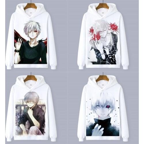 Anime Tokyo Ghoul Cartoon kaneki ken Printed Unisex Autumn Winter Hoodie Sweater Hooded Coat Cosplay Costume Boy Girl Gift 1 pcs