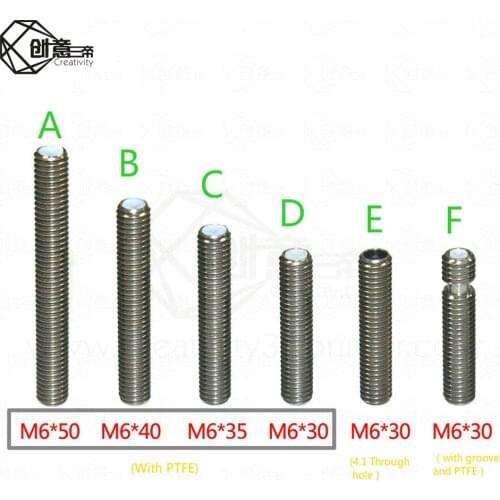 Creativity 10pcs/lot For Makerbot MK8 1.75mm Filament Stainless Steel With PTFE Tube M6*30mm 3D Printer Throat parts