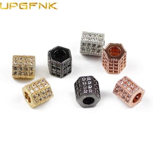 UPGFNK 2pcs 6/8mm Micro Pave White CZ Geometric Copper Spacer beads Charms Loose beads for Jewelry making bracelet DIY findings