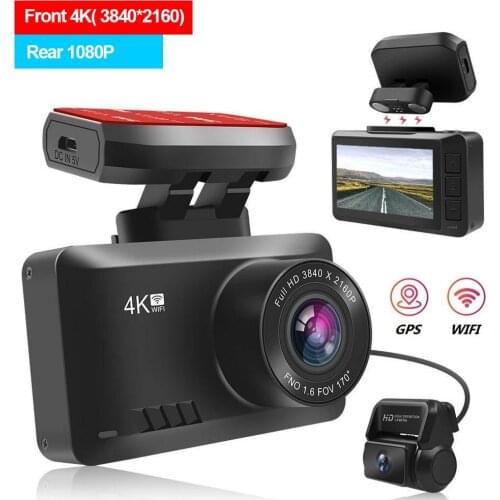 Dash Camera Car DVR Ultra HD Real 4K Car Surveillance Camera with Rear Camera GPS Wifi Driving Recorder High-resolution IPS