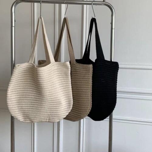 High Quality Korean Fashion Shoulder Bags for Women 2021 New Female Ladies Woolen Yarn Knitting Middle Tote Bag Shopping Handbag