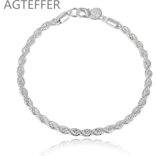 AGTEFFER 925 Sterling Silver 4mm Water Wave Bracelet For Women Wedding Engagement Party Fashion Jewelry
