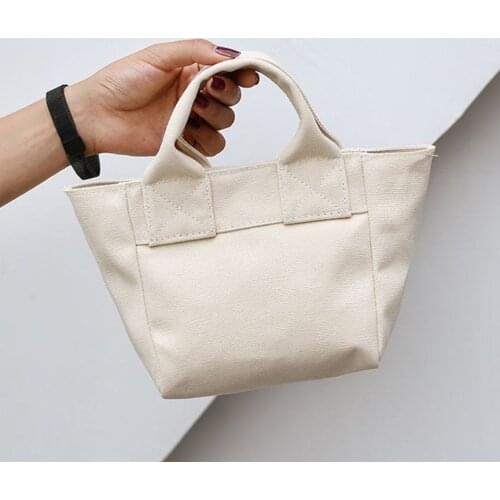 Women Canvas Handbag Lunch Box Package Casual Ins Clutch Fashion Shopping High-quality Pure Colour Beige Black