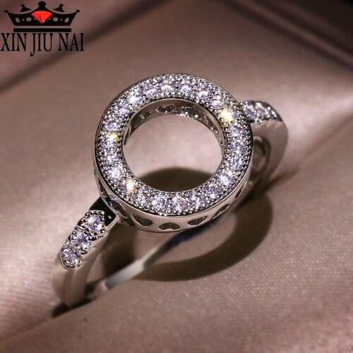 Silver 925 ring ladies round white handmade pavement zircon full diamond ring wedding engagement ring fashion jewelry women gift