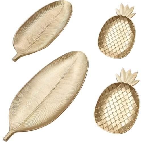 Gold Pineapple/Leaf Shape Desserts Fruit Plates Nordic Decorative Tray Desserts Holder Tray Snack Dishes Supplies 1pc