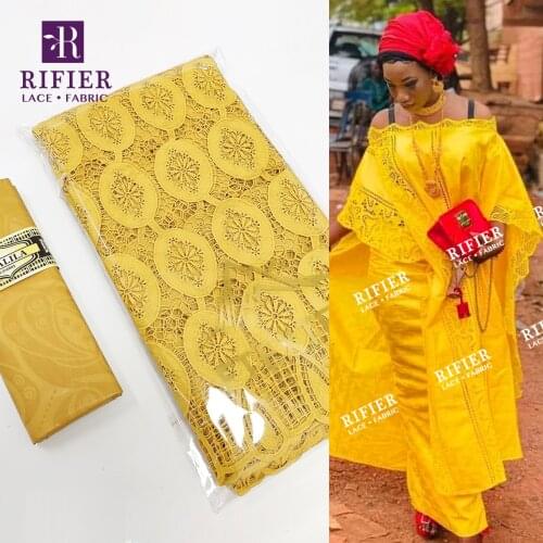 2.5+2.5 Yards Swiss Voile Lace Fabric With Guinea Bazin Riche Gextczer For Women Sewing Clothing Guipure Dry Lace Material