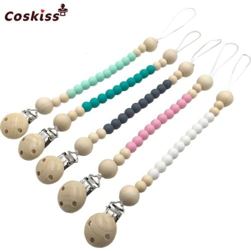 5pcs Wooden Pacifier Clip Baby Wooden Teether Baby Rattle Charm Pendant Necklace Materials Chew Beads