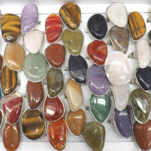 50pcs/Lot Mix Lot Big Irregular Shape Semi-precious Stone Costume Rings Adjustable Size