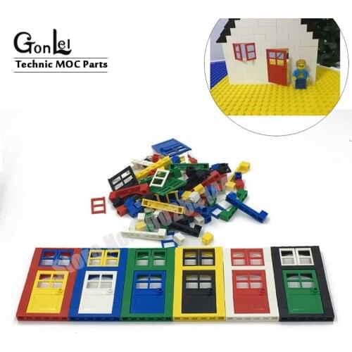 6 Sets/lot Door Windows Frame Parts 60623 Door 1 x 4 x 6 with 4 Panes and Stud Handle Building Blocks Bricks DIY Toys kids gift