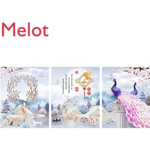 Diamond Painting Three-Piece Painting New Style Living Room Full Diamond Point Tile Stone Show Cross Stitch Harmony At Home