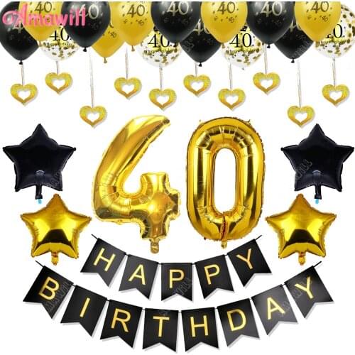 Amawill Birthday Party Decoration Kit Adult 40th Birthday Latex Balloons 32 Inch Foil Number 40 Years Old Anniversary Supplies