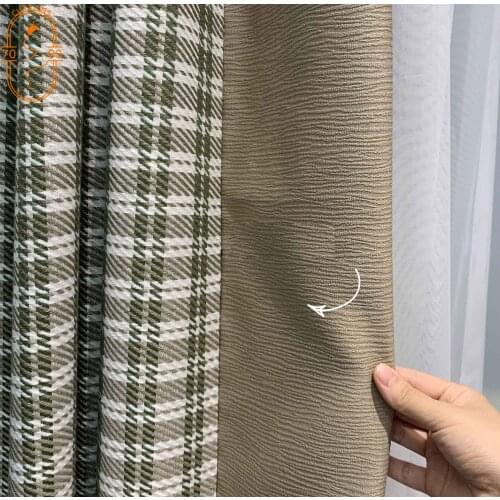 American Nordic High-end Cotton and Linen Plaid Color Matching Curtains Blackout Curtains for Living Room Bedroom Customization