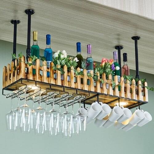 Household Wall-mounted Wine Mug Holders Wall Personality Wine Rack Bar Red Wine Glass Rack Hanging Lamp Solid Wood Goblet Rack