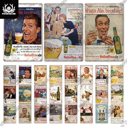 Putuo Decor Ballantine Bottle Plaque Metal Vintage Metal Sign Retro Poster for Man Cave Bar Pub Club Iron Painting Wall Decor