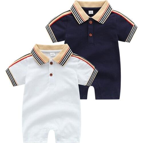Summer fashion baby clothes Unisex cotton short sleeve Button Up Collar cute stripe ropa de newborn baby boy girl romper
