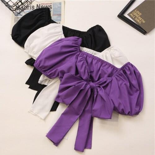 Design bandage tops women summer short sleeve slash neck off shoulder cropped tops shirt slim ruched shirt female