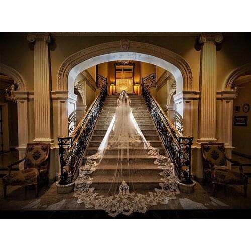 Cathedral Bridal Veil Vintage White Ivory Lace 3 M 4 M 5 M Length Lace Appliqued Edge Accessories Bridal Wedding Veil Cover Face