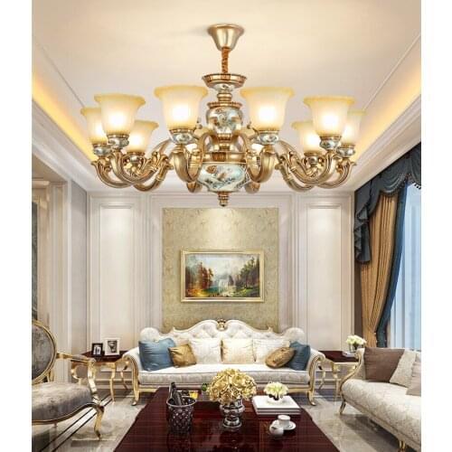 European Flower LED Chandelier Lighting Glass Shade Rose Lamp Living Room Dining Room Chandelier Master Room Lights Resin