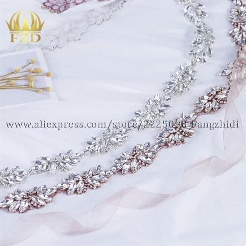 FZD Wholesale 10 Yard Sewing on Rhinestones crystal Beaded Applique Rose gold trims for Wedding Dresses Trimming Waistband Belts