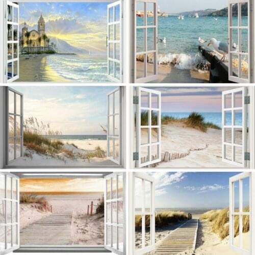 HUACAN Diamond Painting Window Craft Kit Handicraft New Arrival 5D Diamond Embroidery Landscape Mosaic Seaside Decor For Home