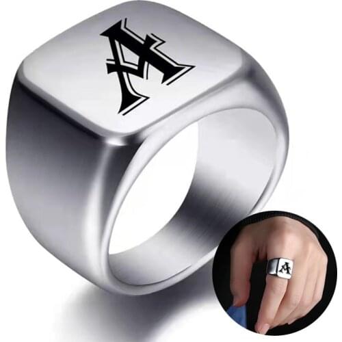 Personalised Initial Engrave A to Z Alphabet Stainless Steel Signet Blank Plain Ring Band High Polished Silver Tone,Size 6-14