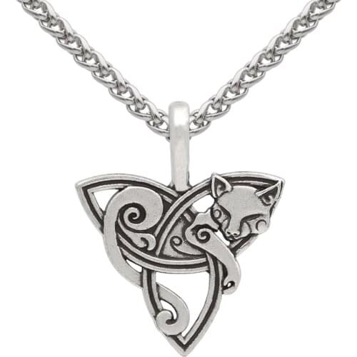Viking Necklace Fox Triquetra Fenrir Animal Pendant Necklace Men Fashion Jewelry Supernatural Amulet Knot