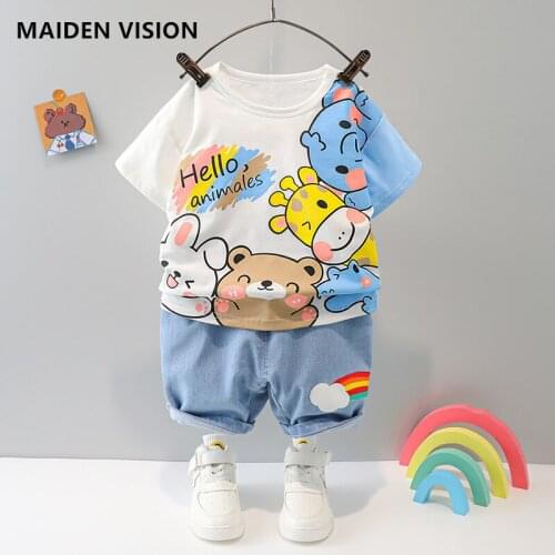 Summer Childrens Set Cotton Baby Short sleeve animal Clothes Suit Boys Clothing Set Baby Toddler Clothing For girl Denim shorts