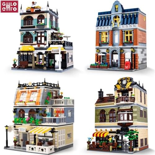 MOC Garden Hotel Model City Streetview Architectural Building Blocks DIY Cafe Restaurant Street View Bricks Toys For Children