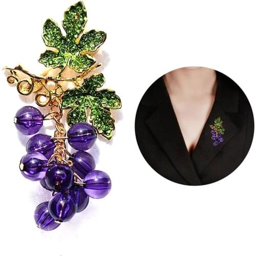 Summer Crystal Grape Brooches For Women Cute Luxury Brooch Pin Fashion Jewelry Elegant Wedding Brooch Bouquet Hot