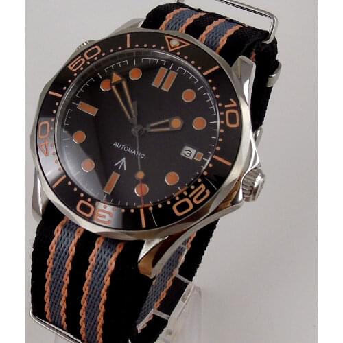 Mechanical 41mm Men Watch Sapphire Glass Nylon Band MIYOTA Movement Rotating Bezel Date Window
