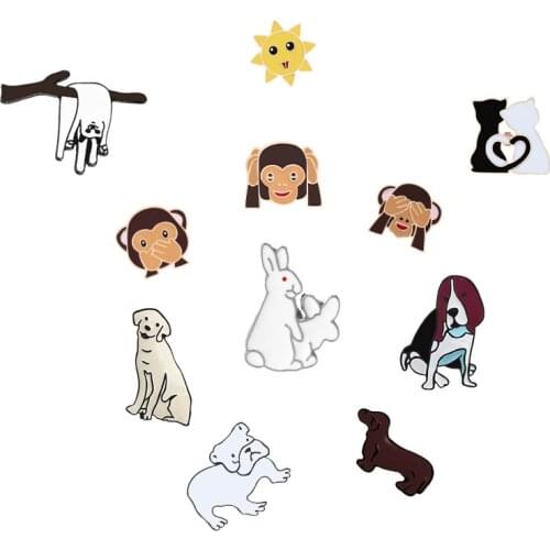 Cute Couple Cat Pet Dog Rabbit Brooches Cartoon Animal Enamel Pins Jackets Coat Bag Metal Lapel Pin Badge Jewelry Gifts for kids