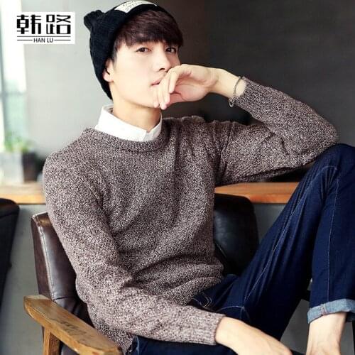 New mens Sweater 2019 Autumn Winter Casual round neck Long sleeve pullover male Brown slim Breathable warm Knitted sweaters Top