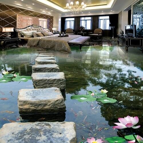 Custom 3D Mural Wallpaper Chinese Style Stone Bridge Pier Photo Wall Paper Sticker Bedroom Bathroom PVC Waterproof 3D Floor Tile