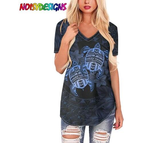NOISYDESIGNS Fashion Women T Shirt Girl Polynesian Tribal Hibiscus Turtle Print Tops Tee Female Short Sleeve Tshirt Tee Shirts