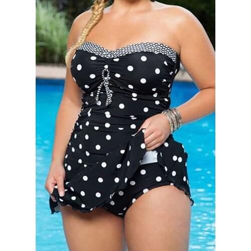 New Polka Dot Super Plus Size Two Pieces Swim Skirt Swimwear Women 2017 Swimdress Tankini Swimwear Big Size Beach Bathing Suit