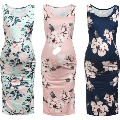 Maternity Women Clothes Lovely Sleeveless printed maternity dress Pregnant Clothes mama Maternity skirt Pregnancy Clothing